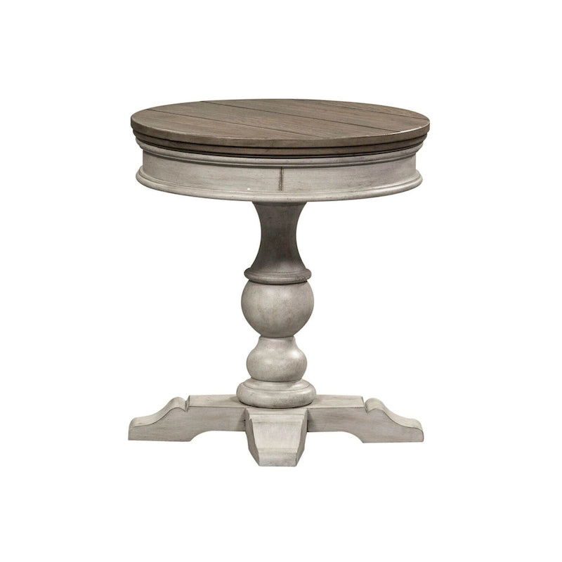 Guéridon/Table d'appoint à piédestal rond – Finition blanc antique