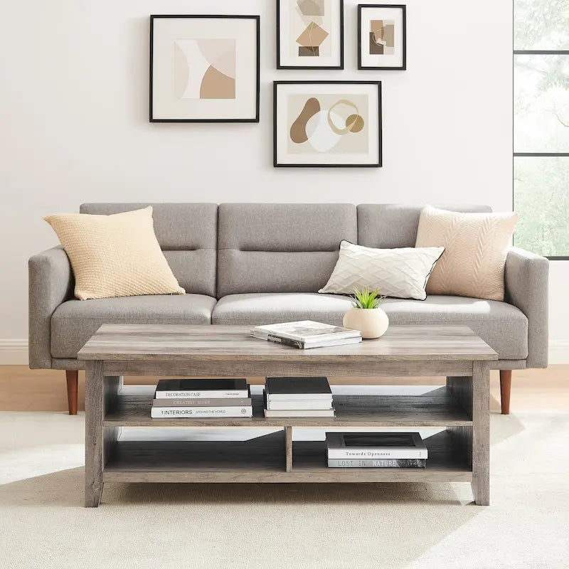 Table basse à panneaux rainurés avec étagère inférieure