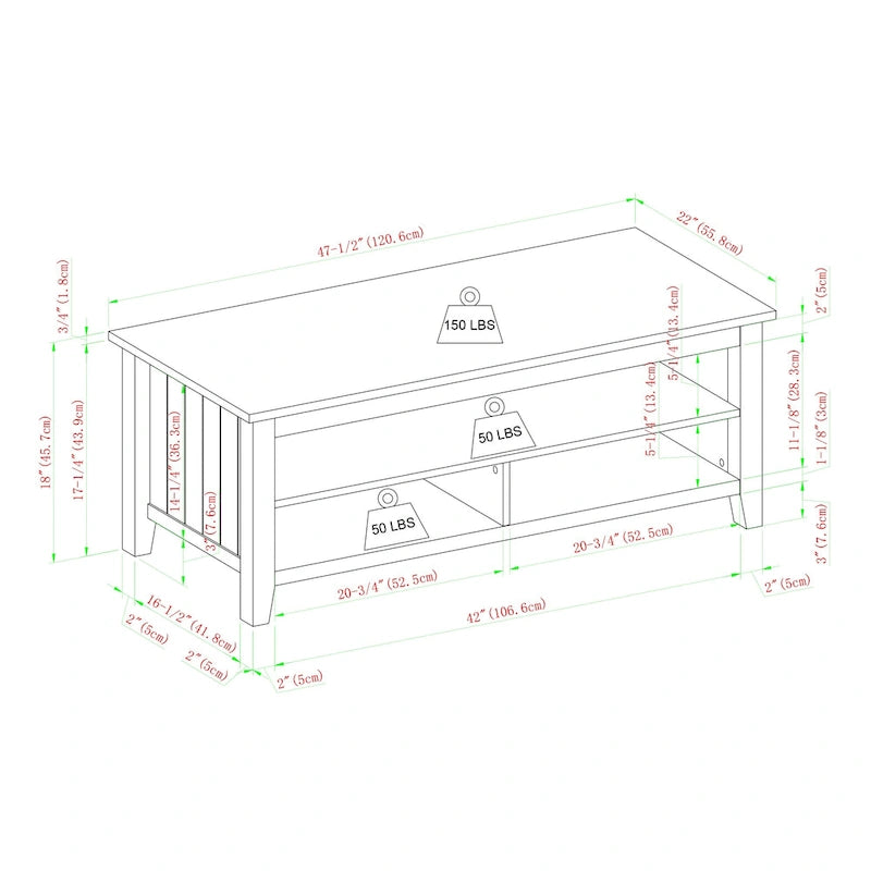 Table basse à panneaux rainurés avec étagère inférieure