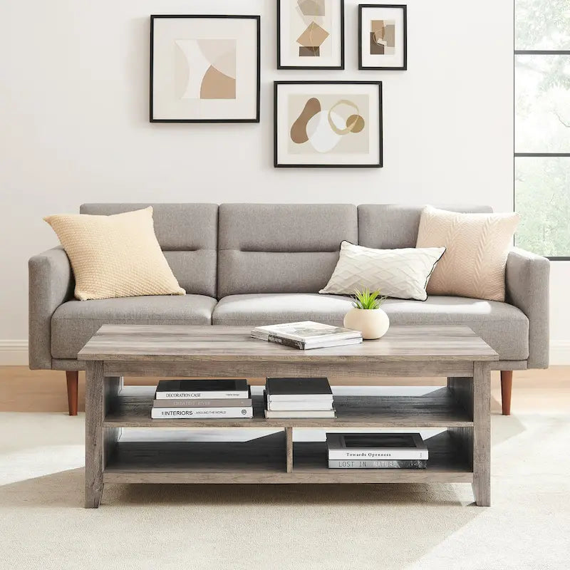 Table basse à panneaux rainurés avec étagère inférieure