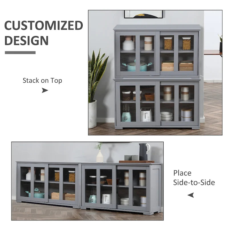 Buffet de cuisine moderne, armoire de rangement empilable, console à portes vitrées coulissantes, buffet de service pour la cuisine