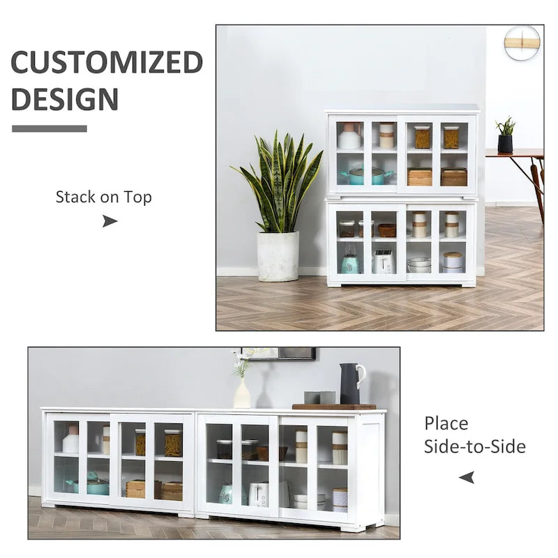 Buffet de cuisine moderne, armoire de rangement empilable, console à portes vitrées coulissantes, buffet de service pour la cuisine
