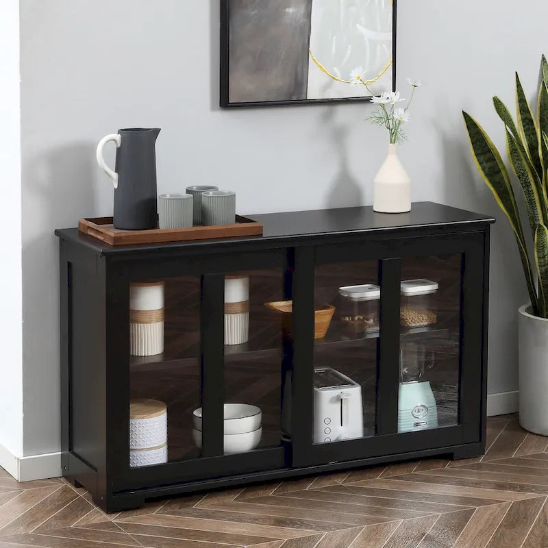 Buffet de cuisine moderne, armoire de rangement empilable, console à portes vitrées coulissantes, buffet de service pour la cuisine