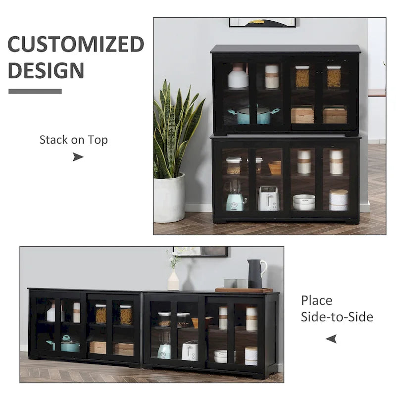 Buffet de cuisine moderne, armoire de rangement empilable, console à portes vitrées coulissantes, buffet de service pour la cuisine