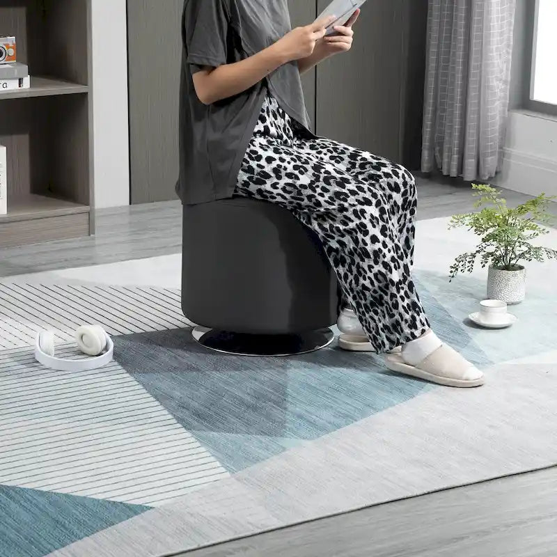 Repose-pieds ottoman pivotant rond avec revêtement en PU et base en acier