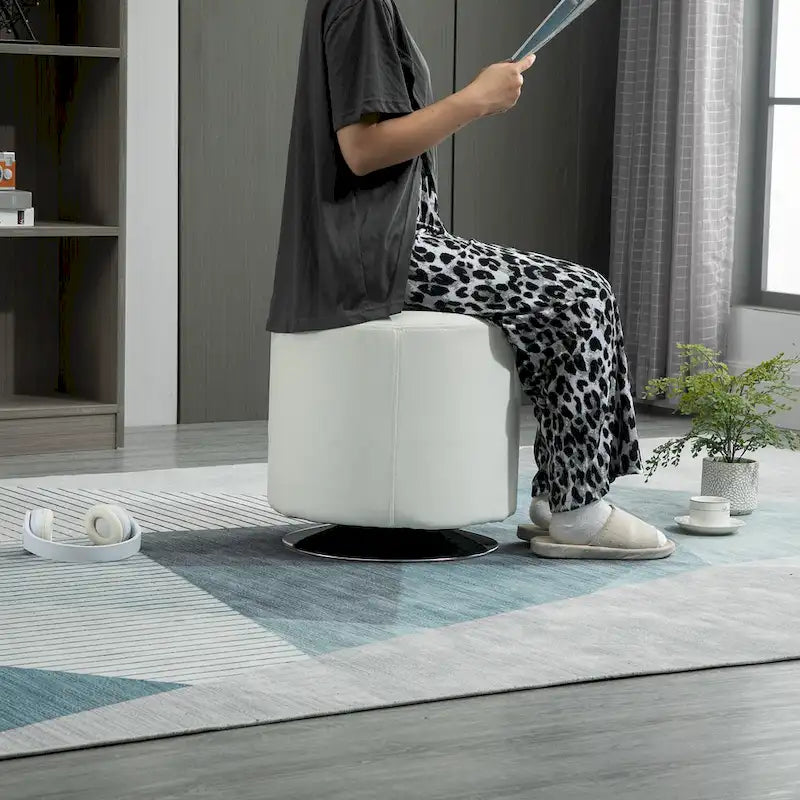 Repose-pieds ottoman pivotant rond avec revêtement en PU et base en acier