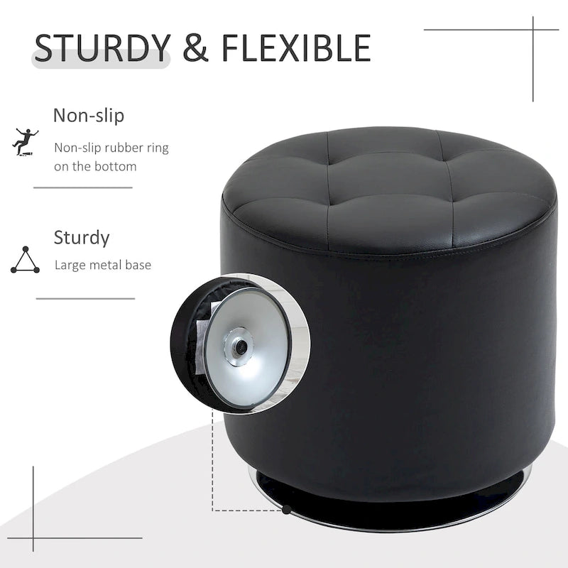 Repose-pieds ottoman pivotant rond avec revêtement en PU et base en acier