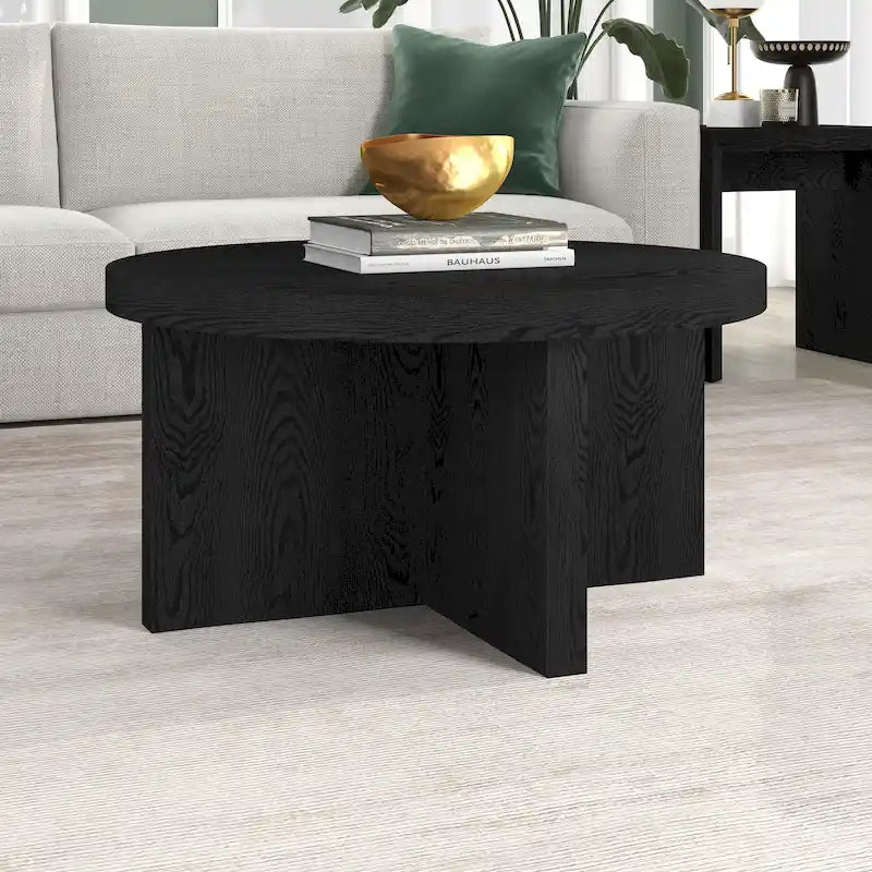 Table basse ronde, 84 cm de large, base en X