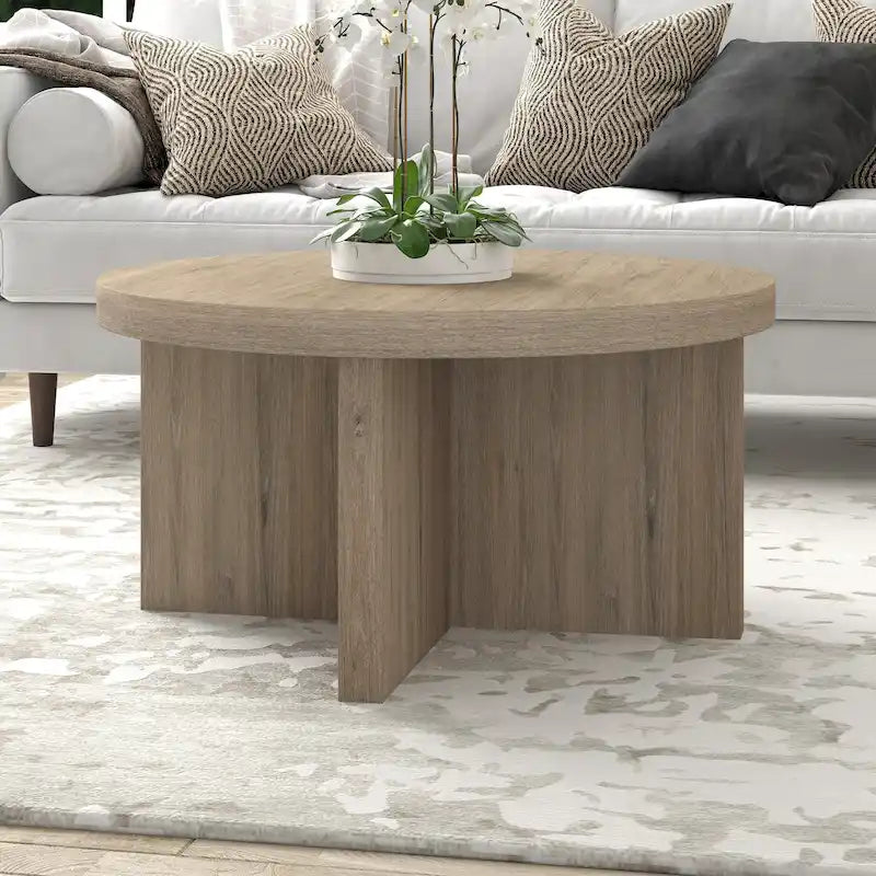 Table basse ronde, 84 cm de large, base en X