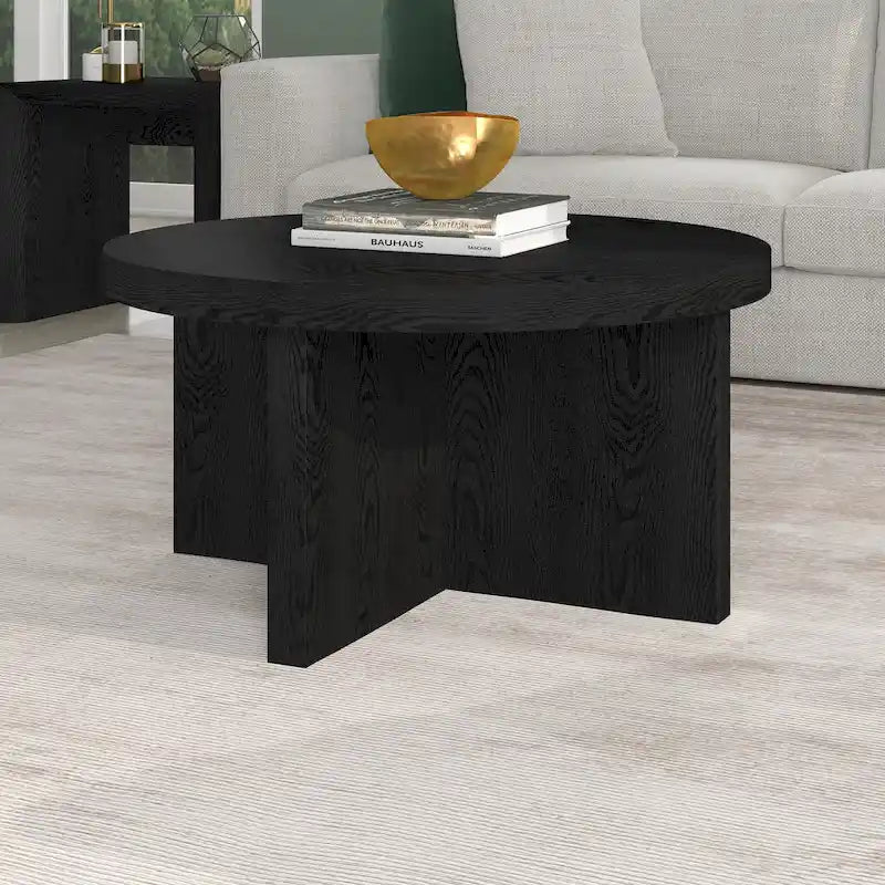 Table basse ronde, 84 cm de large, base en X