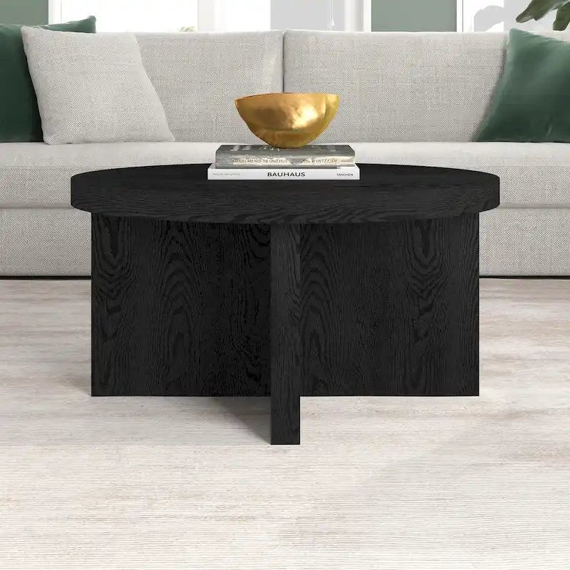 Table basse ronde, 84 cm de large, base en X