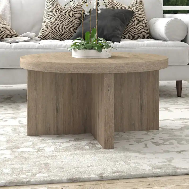 Table basse ronde, 84 cm de large, base en X