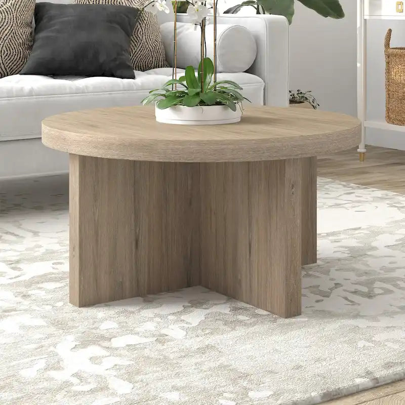 Table basse ronde, 84 cm de large, base en X