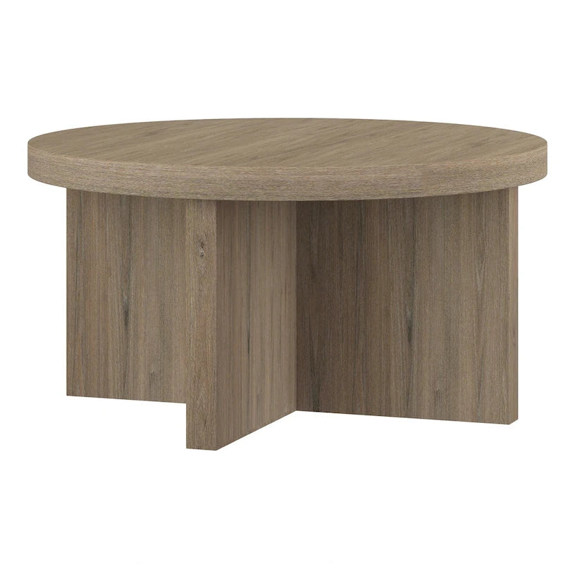 Table basse ronde, 84 cm de large, base en X