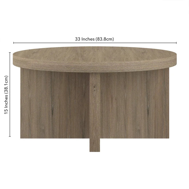 Table basse ronde, 84 cm de large, base en X