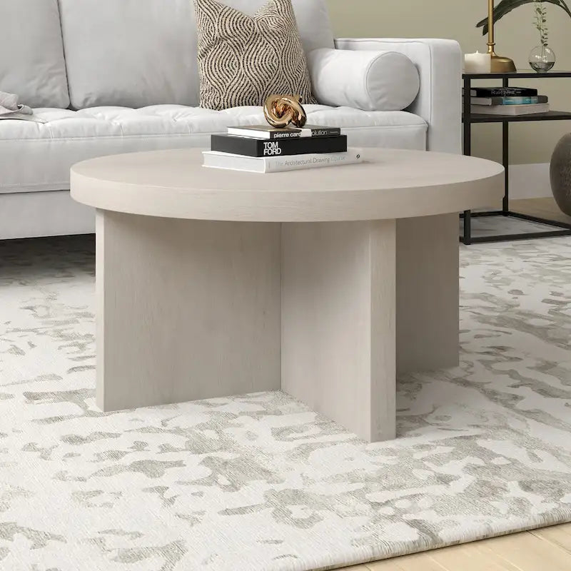 Table basse ronde, 84 cm de large, base en X
