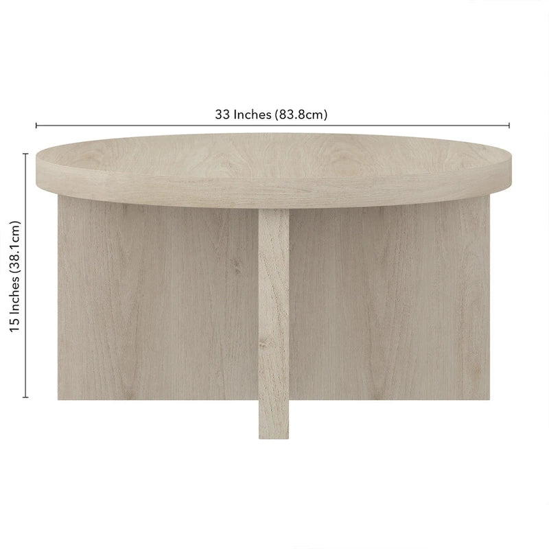 Table basse ronde, 84 cm de large, base en X