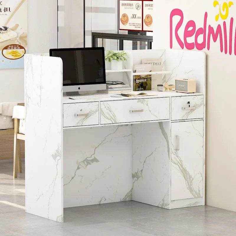 Bureau de réception de 120 cm avec rangement verrouillable et tiroir classeur