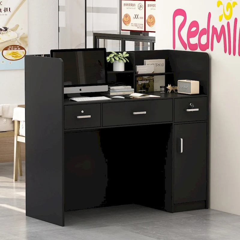 Bureau de réception de 120 cm avec rangement verrouillable et tiroir classeur