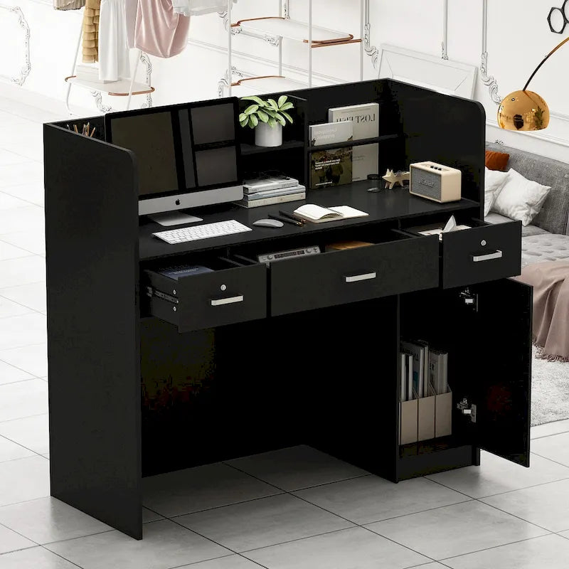 Bureau de réception de 120 cm avec rangement verrouillable et tiroir classeur