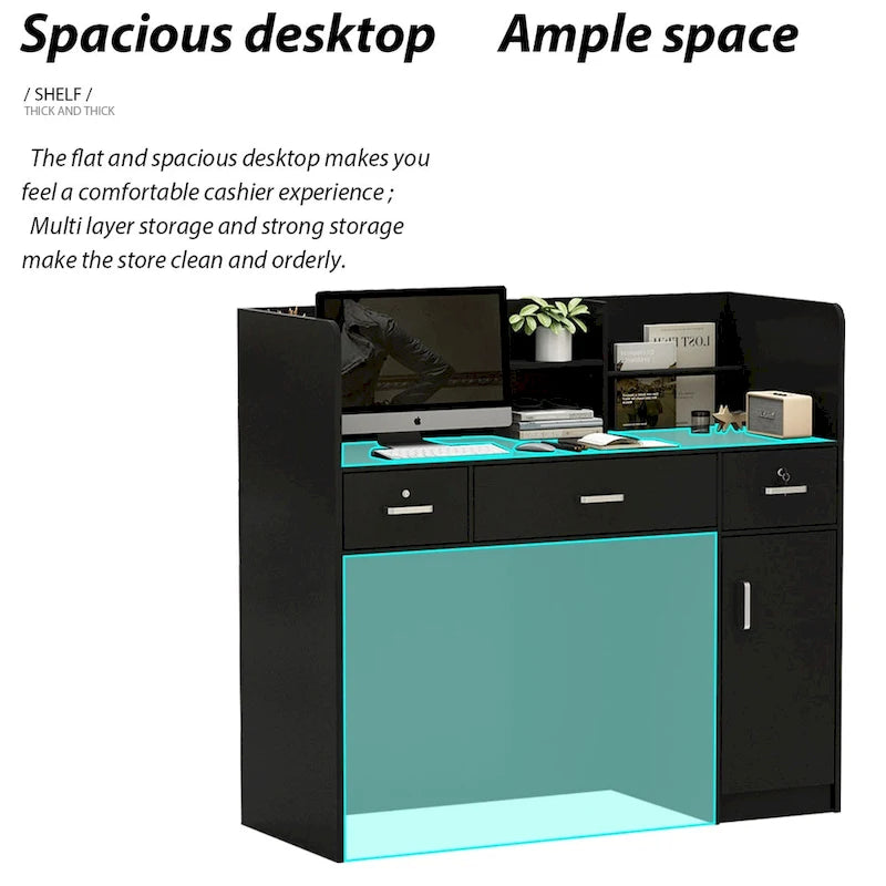 Bureau de réception de 120 cm avec rangement verrouillable et tiroir classeur