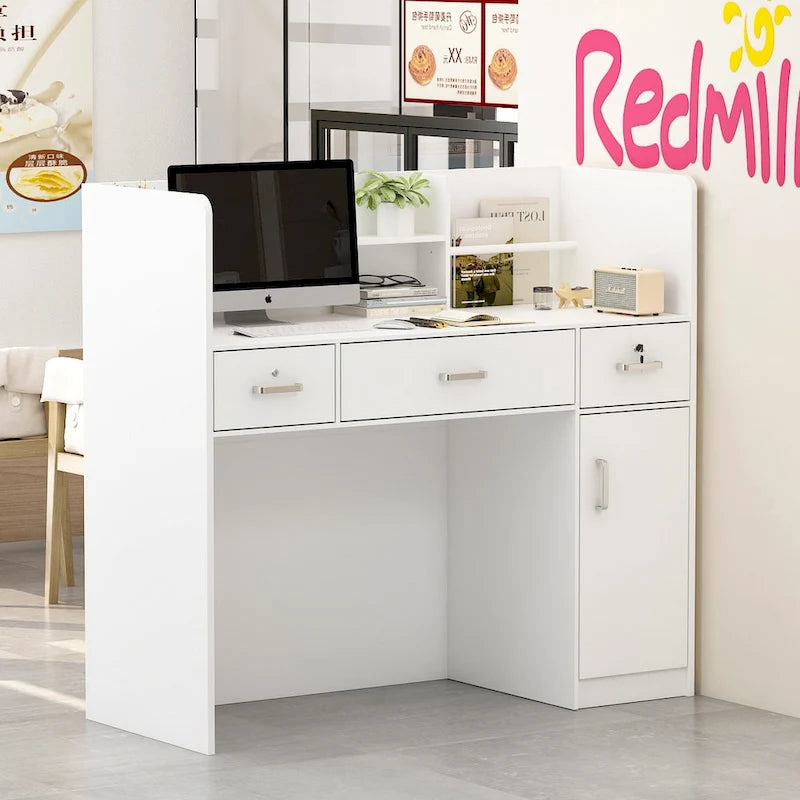 Bureau de réception de 120 cm avec rangement verrouillable et tiroir classeur