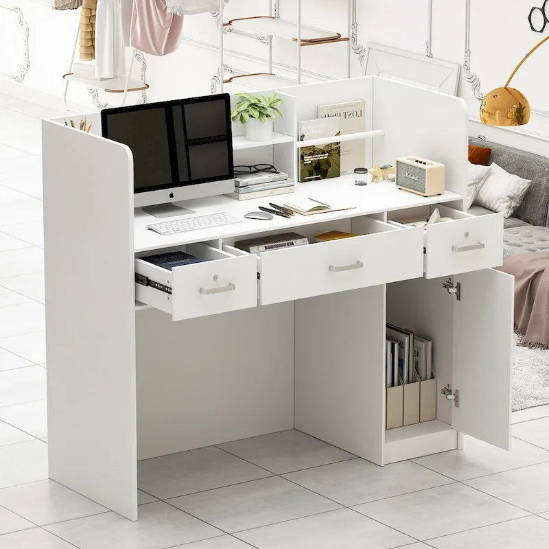 Bureau de réception de 120 cm avec rangement verrouillable et tiroir classeur