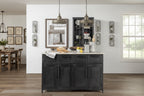 Fieri White Marble Top w/Black Solid Iron Frame Kitchen Island - 58W x 32D x 37H