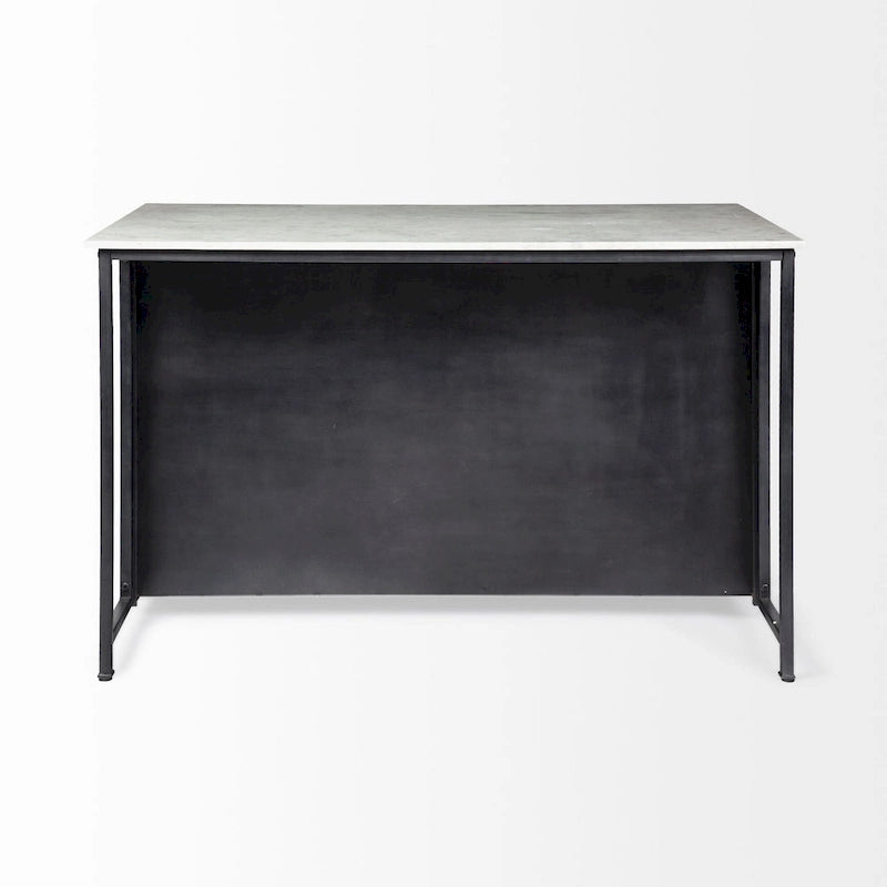 Îlot de cuisine 58" avec plateau en marbre blanc et cadre en métal noir