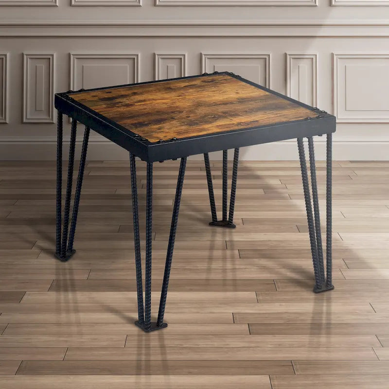 Table d'appoint carrée industrielle noire en métal de 24 pouces