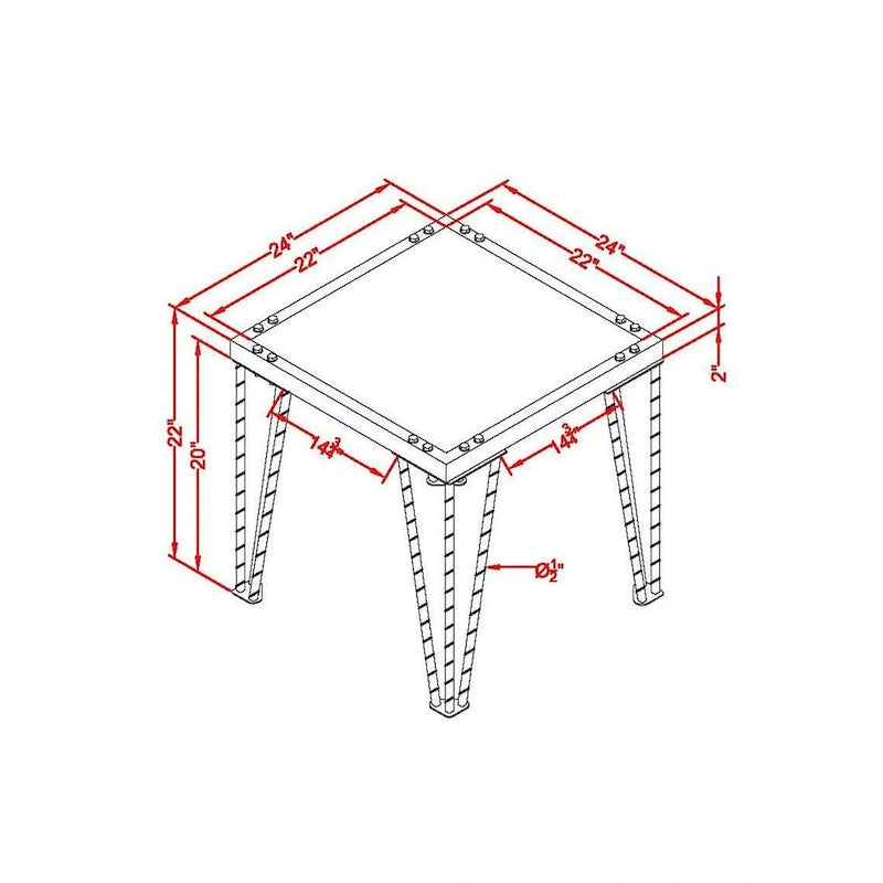 Table d'appoint carrée industrielle noire en métal de 24 pouces