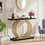 Console de salon 39,37 or, table basse en marbre blanc moderne avec base géométrique en métal
