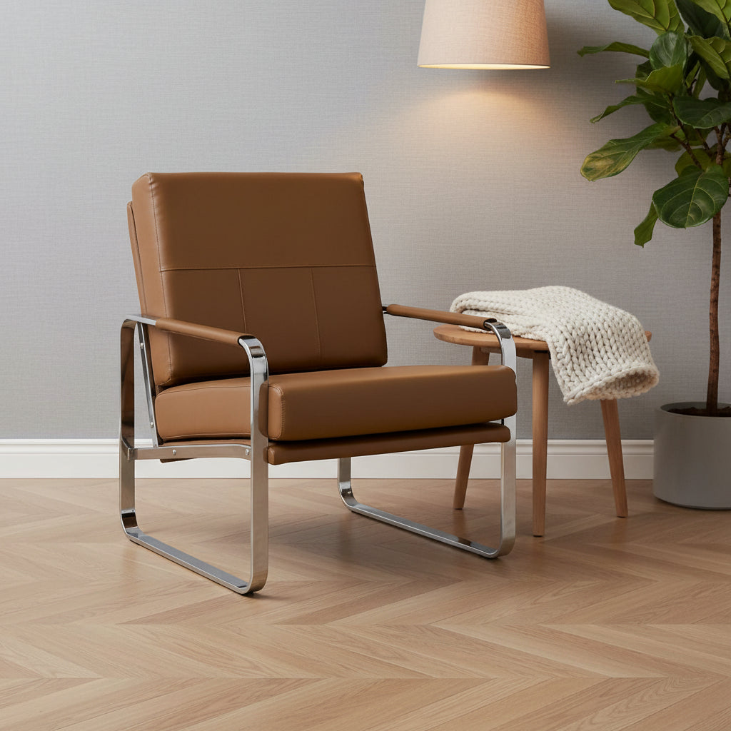 Studio Designs Home Allure Metal and Blended Leather Modern Accent Arm Chair