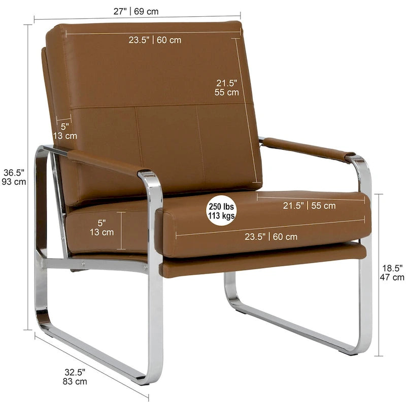 Fauteuil d'appoint moderne Allure Metal et cuir mélangé