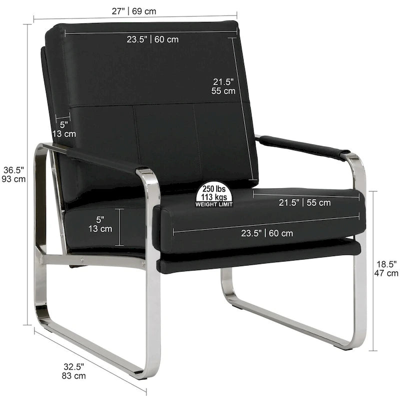 Fauteuil d'appoint moderne Allure Metal et cuir mélangé