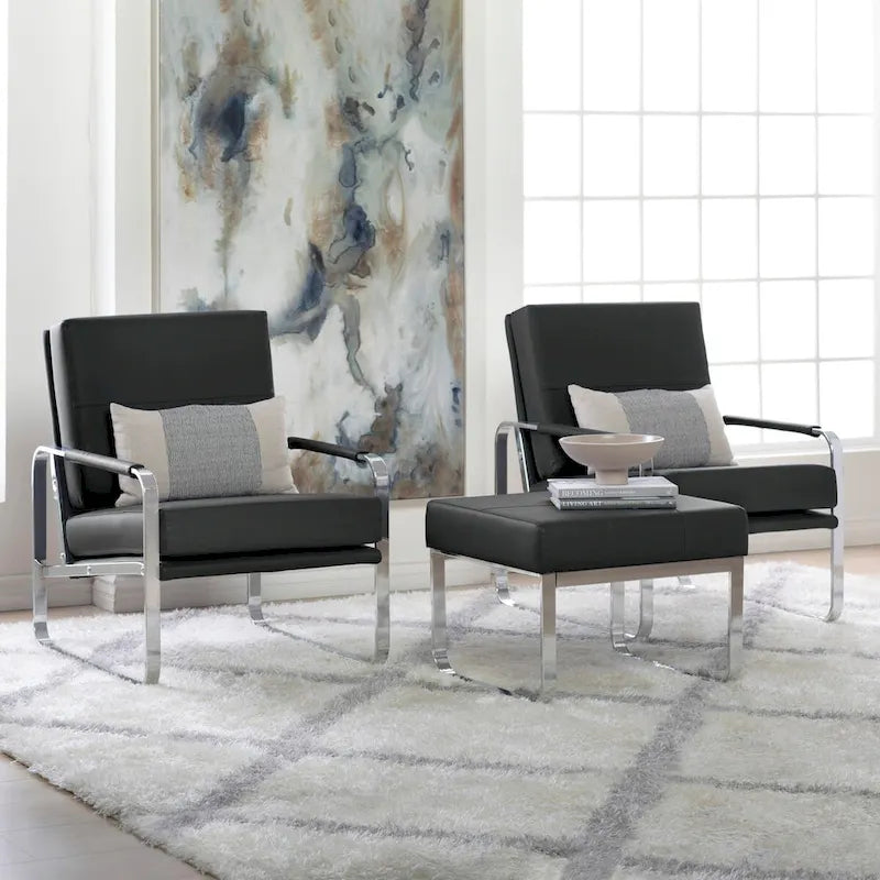 Fauteuil d'appoint moderne Allure Metal et cuir mélangé