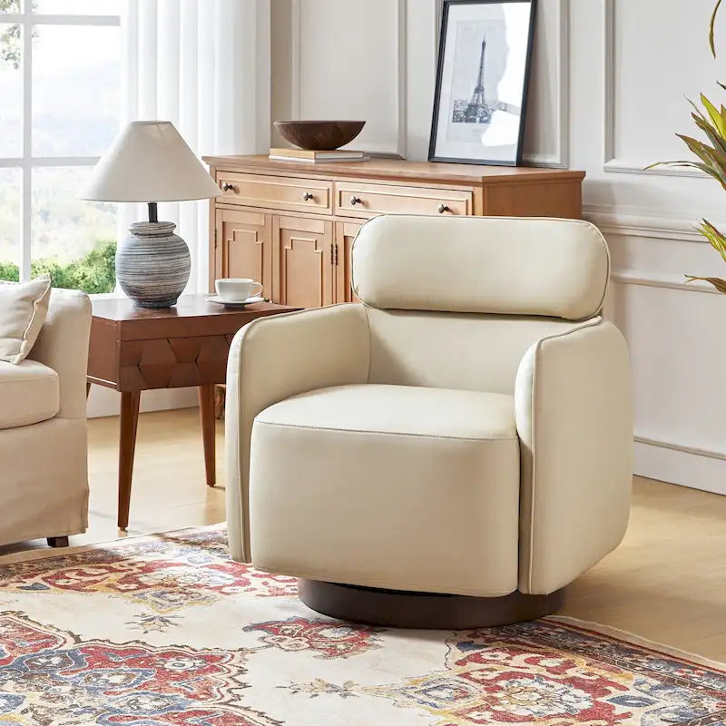 Fauteuil Tonneau Pivotant en Cuir Véritable Moderne