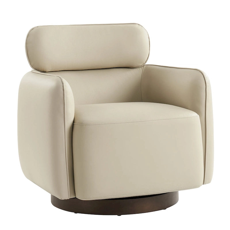 Fauteuil Tonneau Pivotant en Cuir Véritable Moderne