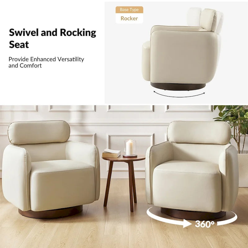 Fauteuil Tonneau Pivotant en Cuir Véritable Moderne