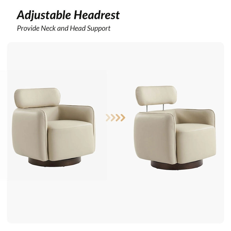 Fauteuil Tonneau Pivotant en Cuir Véritable Moderne