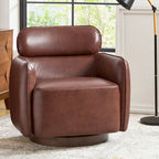 Fauteuil Tonneau Pivotant en Cuir Véritable Moderne