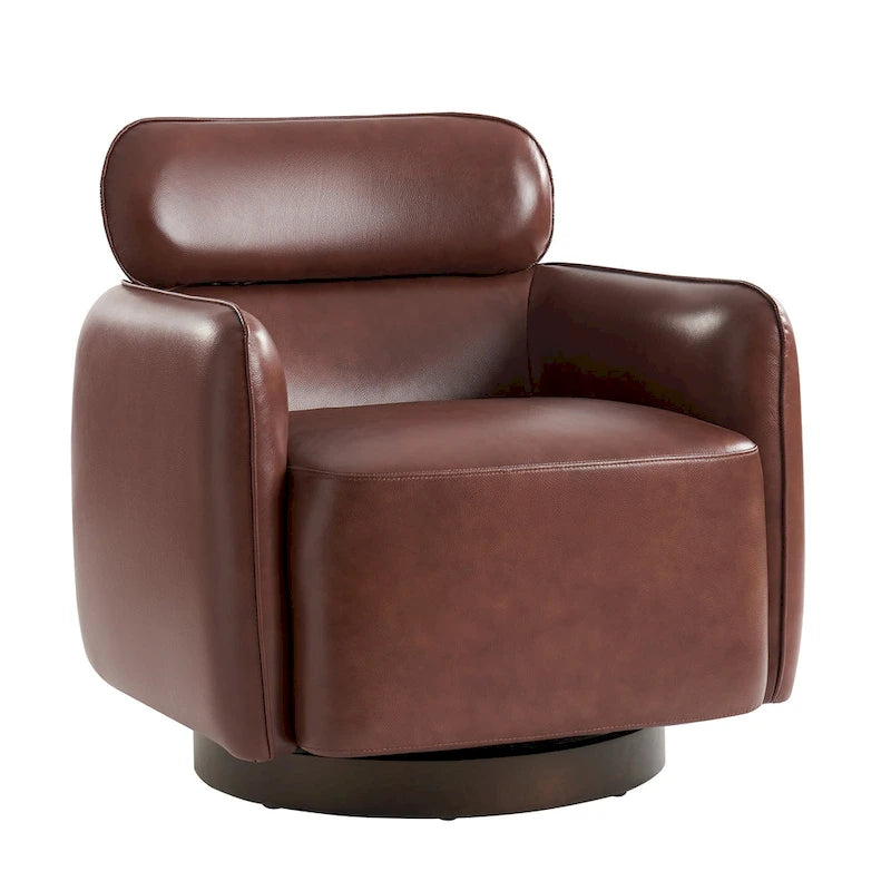 Fauteuil Tonneau Pivotant en Cuir Véritable Moderne
