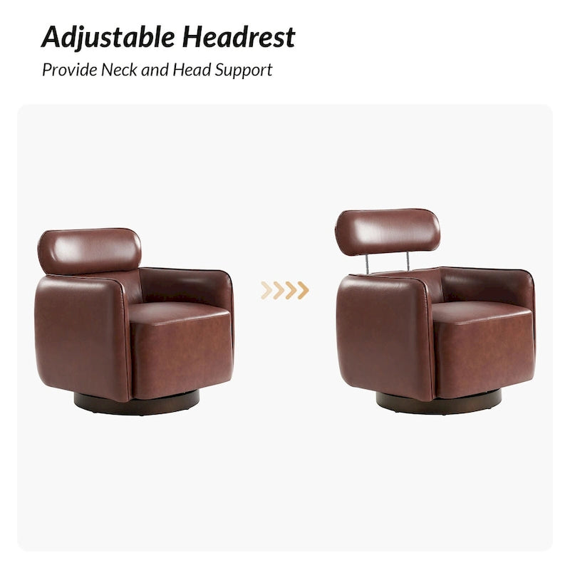 Fauteuil Tonneau Pivotant en Cuir Véritable Moderne
