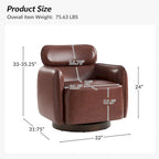 Fauteuil Tonneau Pivotant en Cuir Véritable Moderne