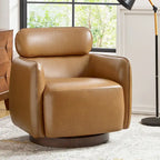 Fauteuil Tonneau Pivotant en Cuir Véritable Moderne