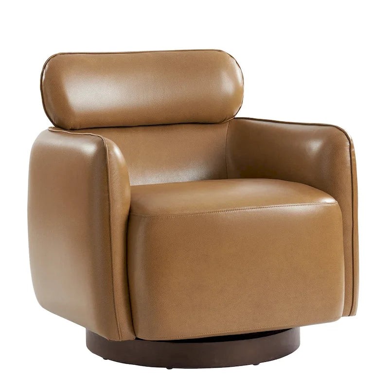 Fauteuil Tonneau Pivotant en Cuir Véritable Moderne