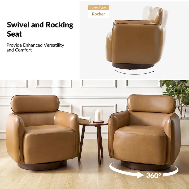 Fauteuil Tonneau Pivotant en Cuir Véritable Moderne