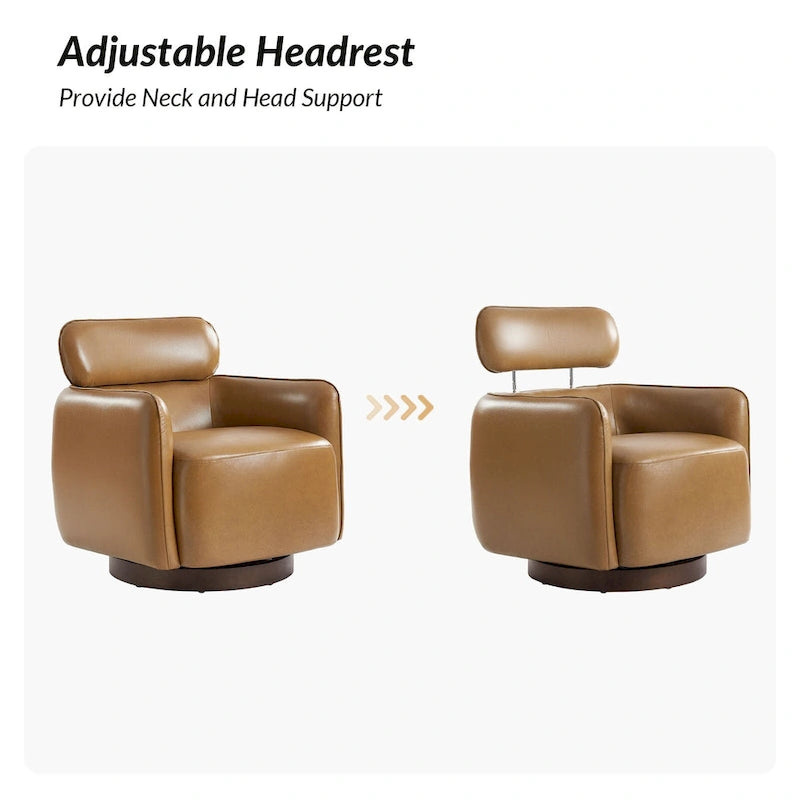 Fauteuil Tonneau Pivotant en Cuir Véritable Moderne