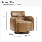 Fauteuil Tonneau Pivotant en Cuir Véritable Moderne