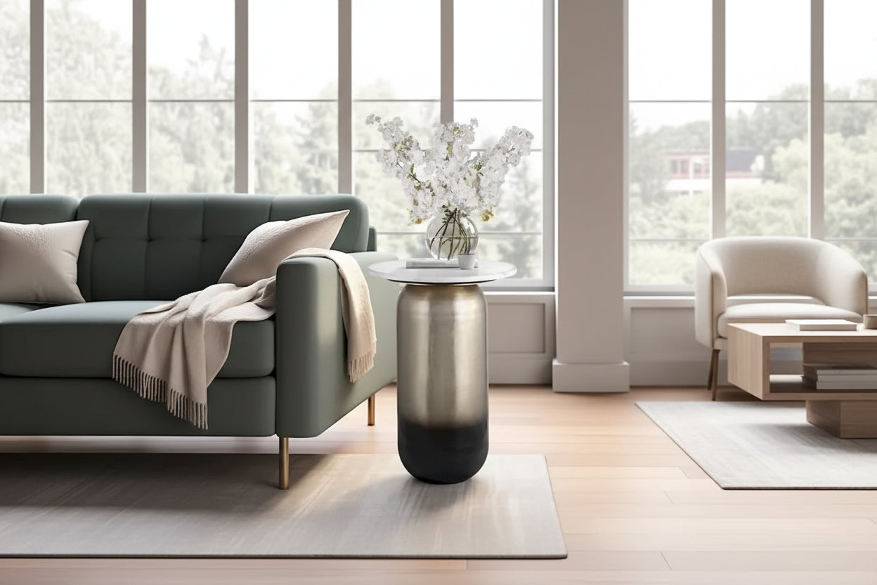 Sagebrook Home Modern Marble/Metal Neutral White and Gold Side Table - 16 x 16 x 23